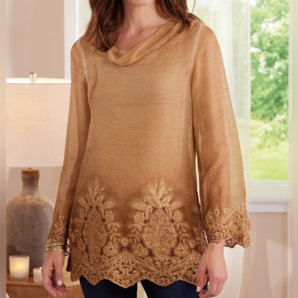 EUC- Soft Surroundings ‘Renee’ Silk Cowl Tunic 2 w/Matching Under Tank